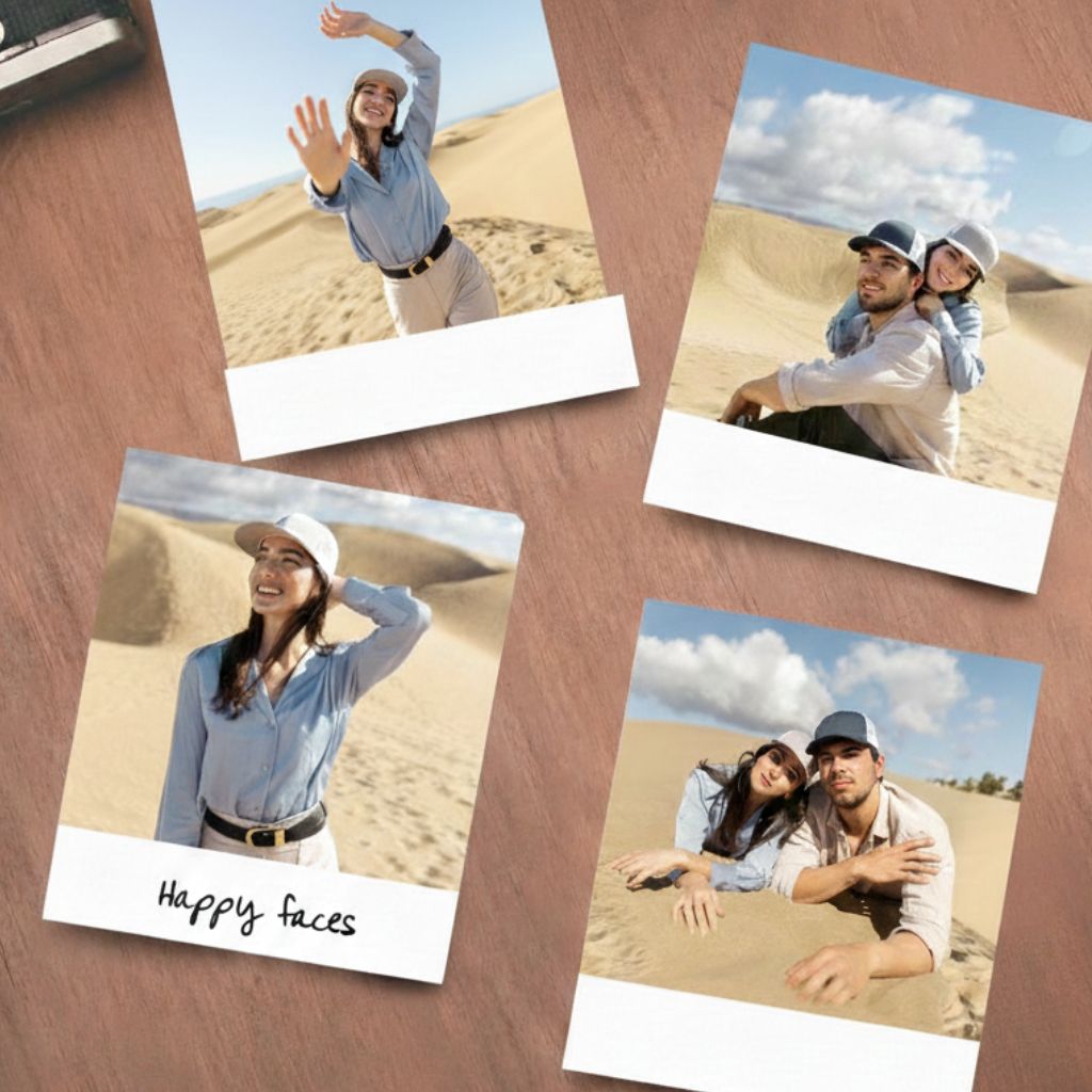 Fun desert photos for creating personalized gifts, such as souvenirs from Saudi Arabia, designed as Custom Polaroid Prints