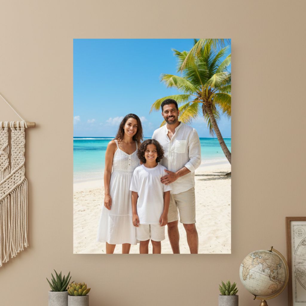 Custom photo prints featuring a family on vacation in Saudi Arabia, ideal for affordable gifts from Saudi Arabia, designed as Custom Photo Prints
