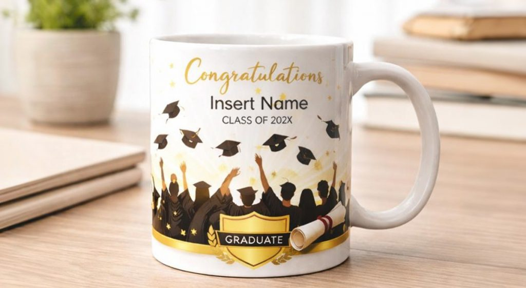 Personalised graduation mug KSA Class of 2026 with student name and school logo